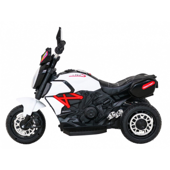 Motorek Fast Tourist na akumulator dla dzieci Biały + Audio + Światła + Ekoskóra